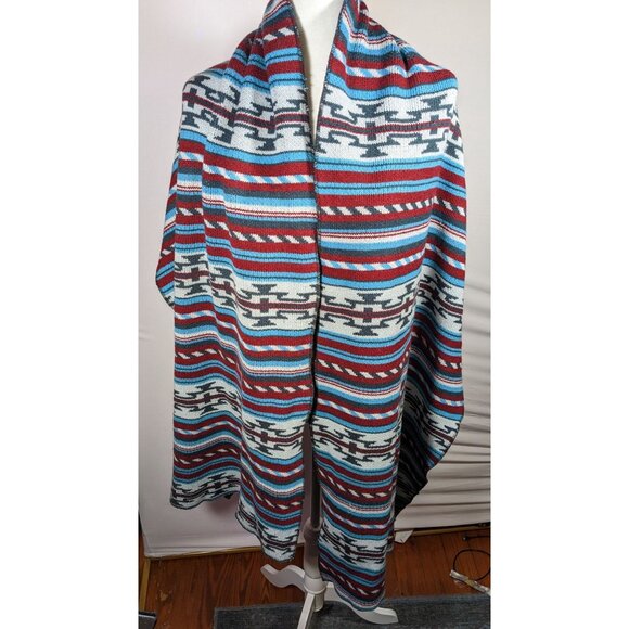Free People Southwestern/Aztec Print Red And Blue Woven Scarf - Picture 5 of 7
